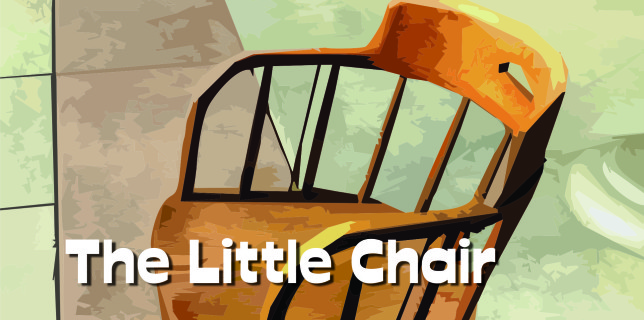 Artwork of a little wooden chair under title of episode